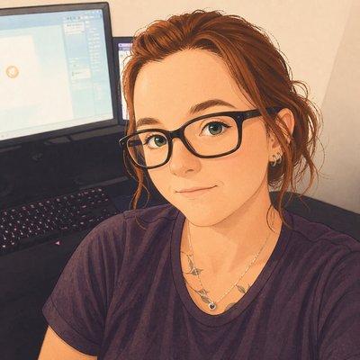 Illustrated portrait of Hannah at her desk