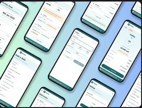 A montage of the Mirian debt tracker app screens